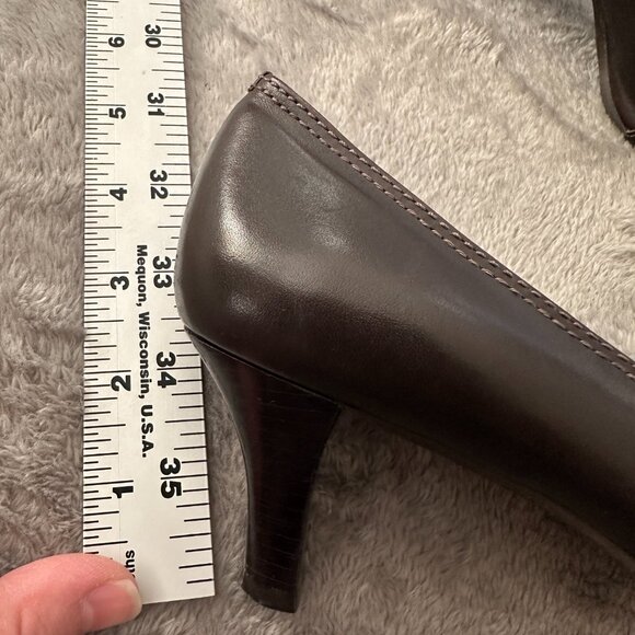 Vintage Jennifer Moore Brown Croc Embossed Square Toe Buckle Kitten Heels 7 - Picture 6 of 7